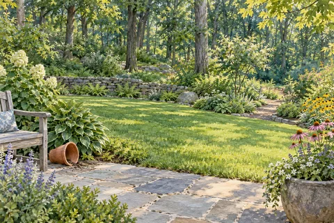 Illustrative garden beside a Rockland home