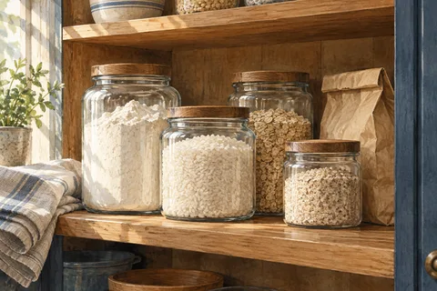 Illustrative kitchen pantry with stored food